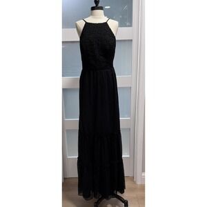 Azazie Black Lace-Top Maxi Dress